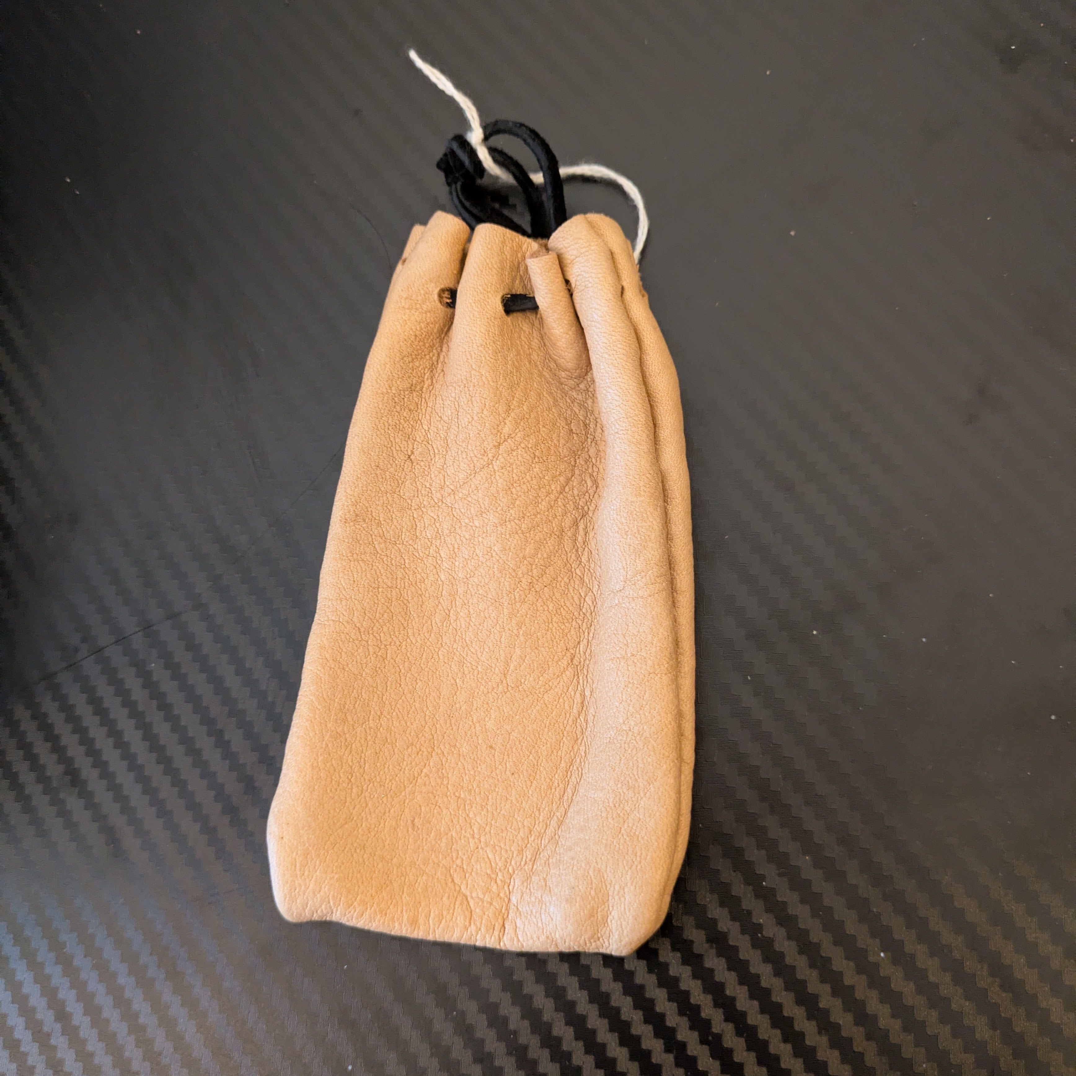 Beige Genuine Leather Pouch with Dark Brown Cord