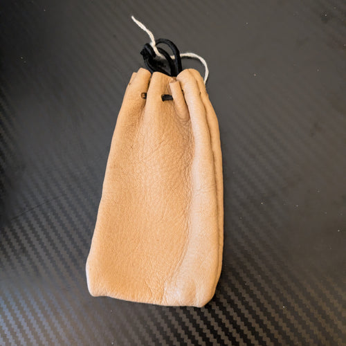 Beige Genuine Leather Pouch with Dark Brown Cord
