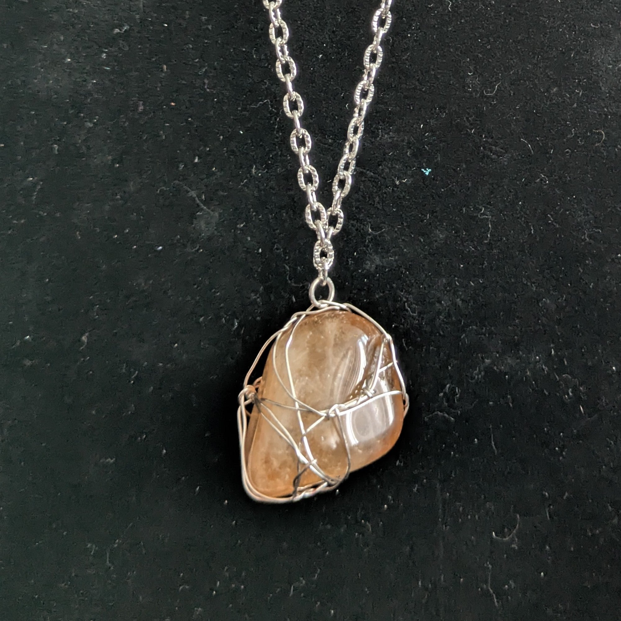 Carnelian Gemstone and Silver Plated Wire Wrapped Necklace