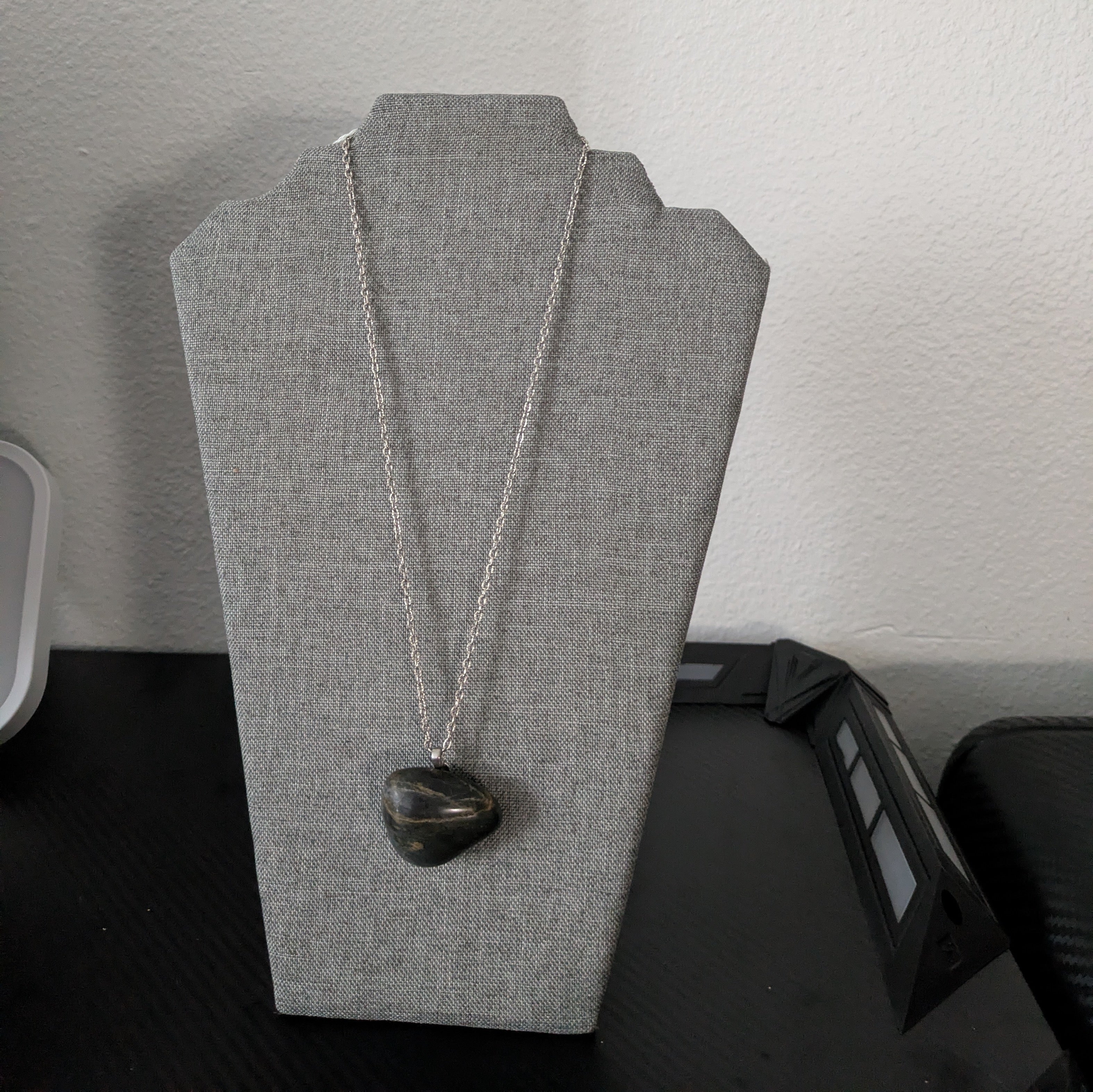 Charcoal Colored and Brown Agate Pendant Silver Plated Necklace