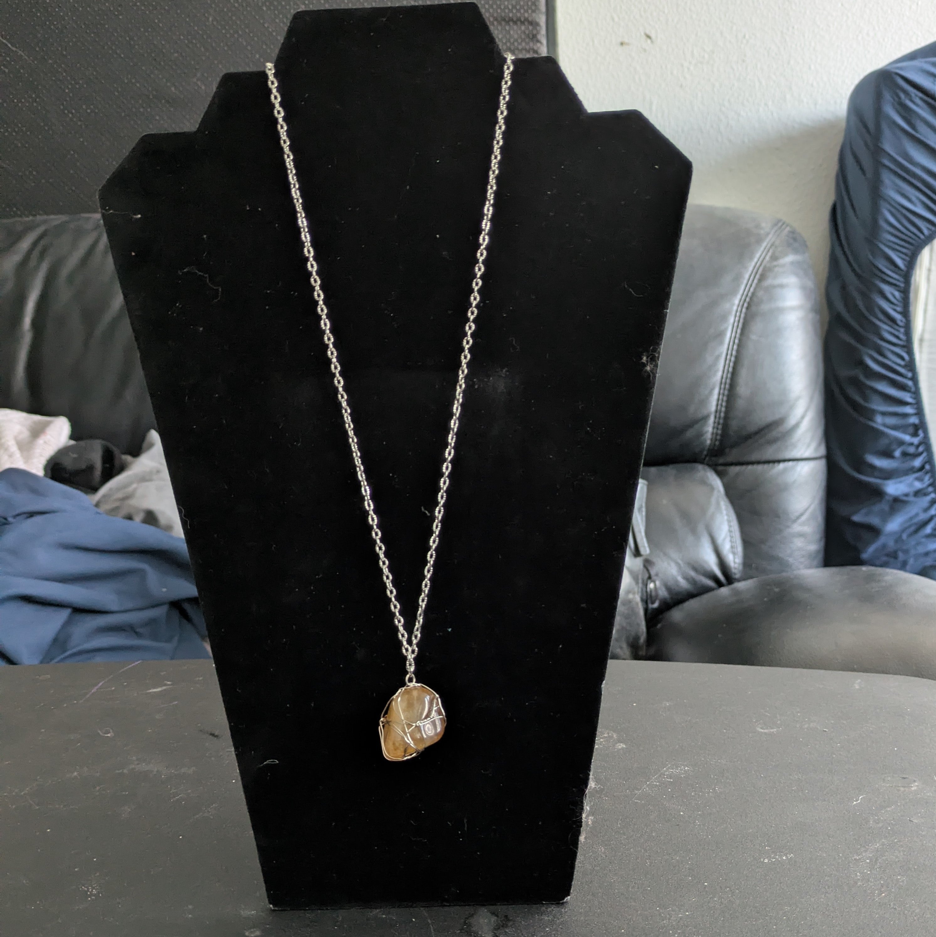 Carnelian Gemstone and Silver Plated Wire Wrapped Necklace