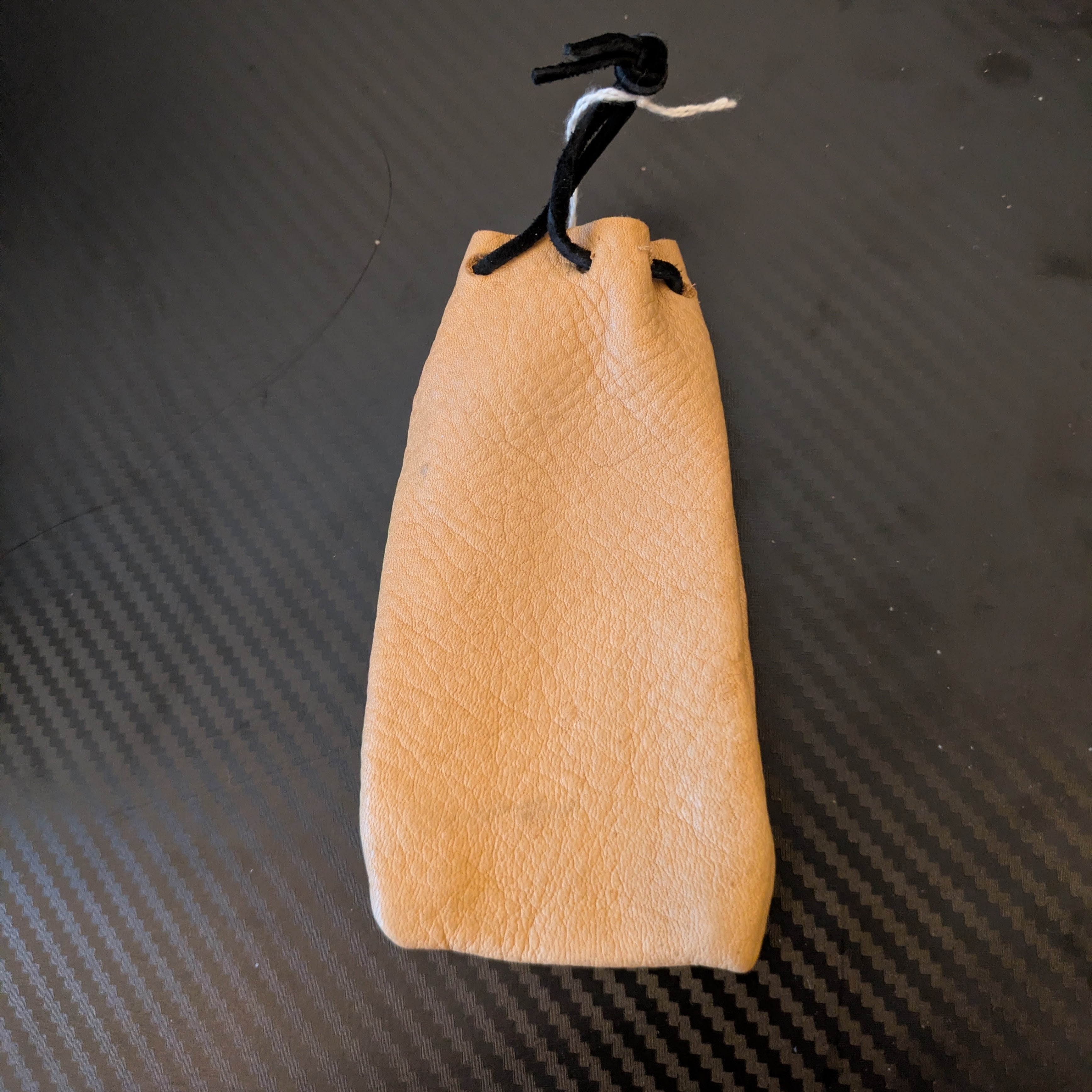 Beige Genuine Leather Pouch with Dark Brown Cord